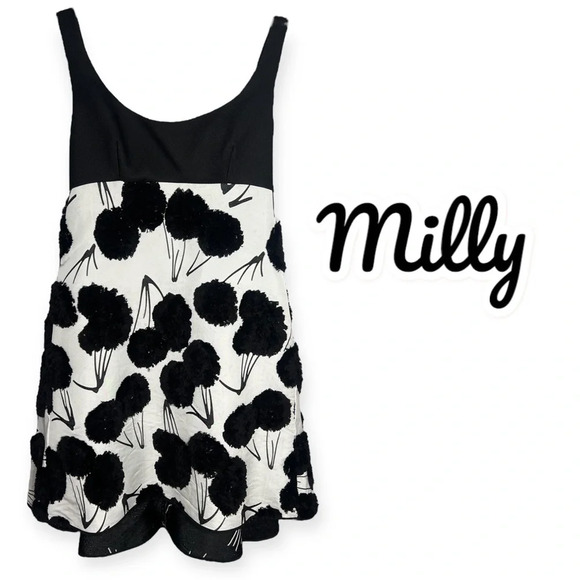 Milly black and white retro baby doll cocktail dress size 4 - Picture 3 of 12